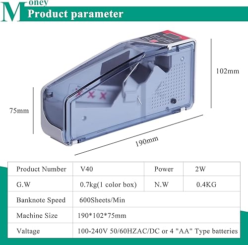 Miniatura 3 de Máquina de contador de dinero portátil Mini contador de billetes Máquina de contador de facturas Máquina de contador de billetes Máquina de contador
