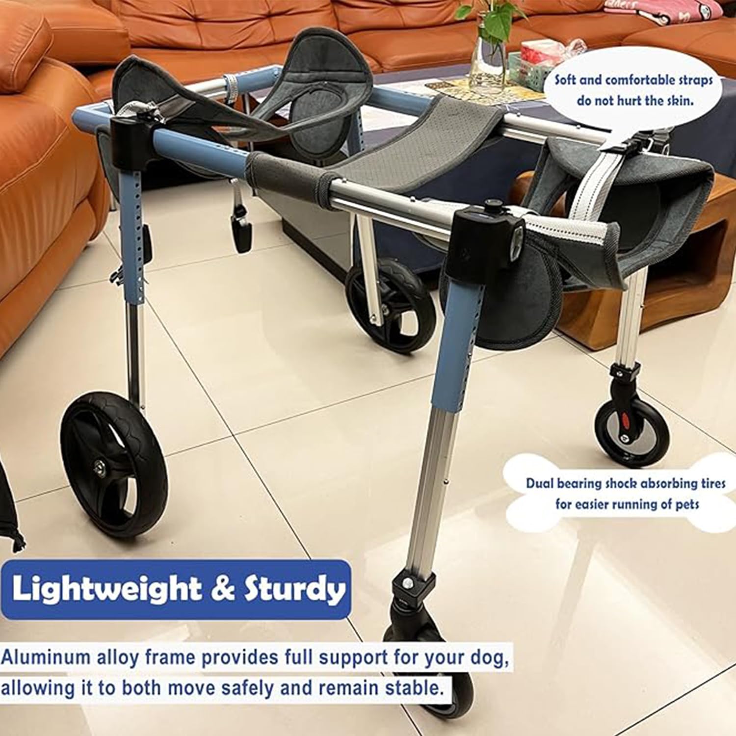 Sedia A Rotelle per Cani con Supporto Completo E 4 Ruote,Aiuta I Piccoli Arti Posteriori Paralizzati Recuperare La Mobilità,per Cani,Cuccioli,Gatti Disabili(XL,Blue)