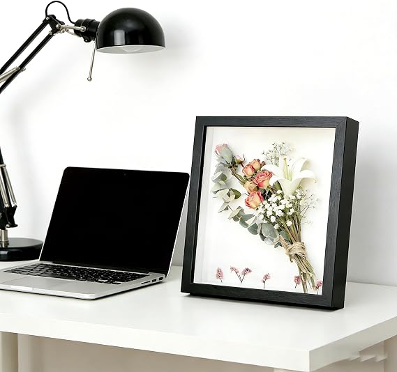 3D Shadow Box Frame（8x8 Inch), 3cm Deep Display Case for Photos, Medals, Tickets & Memorabilia - Wall Mount or Tabletop Box Frame(21.5*21.5cm-Black)