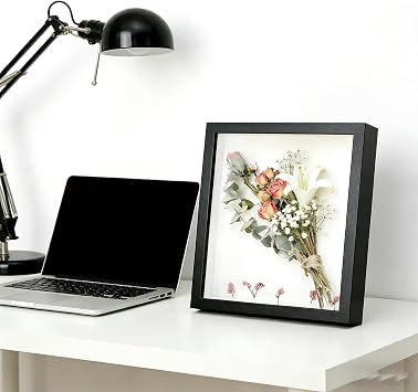 3D Shadow Box Frame(8x8 Inch), 3cm Deep Display Case for Photos, Medals, Tickets & Memorabilia - Wall Mount or Tabletop Box Frame(21.5*21.5cm-Black)