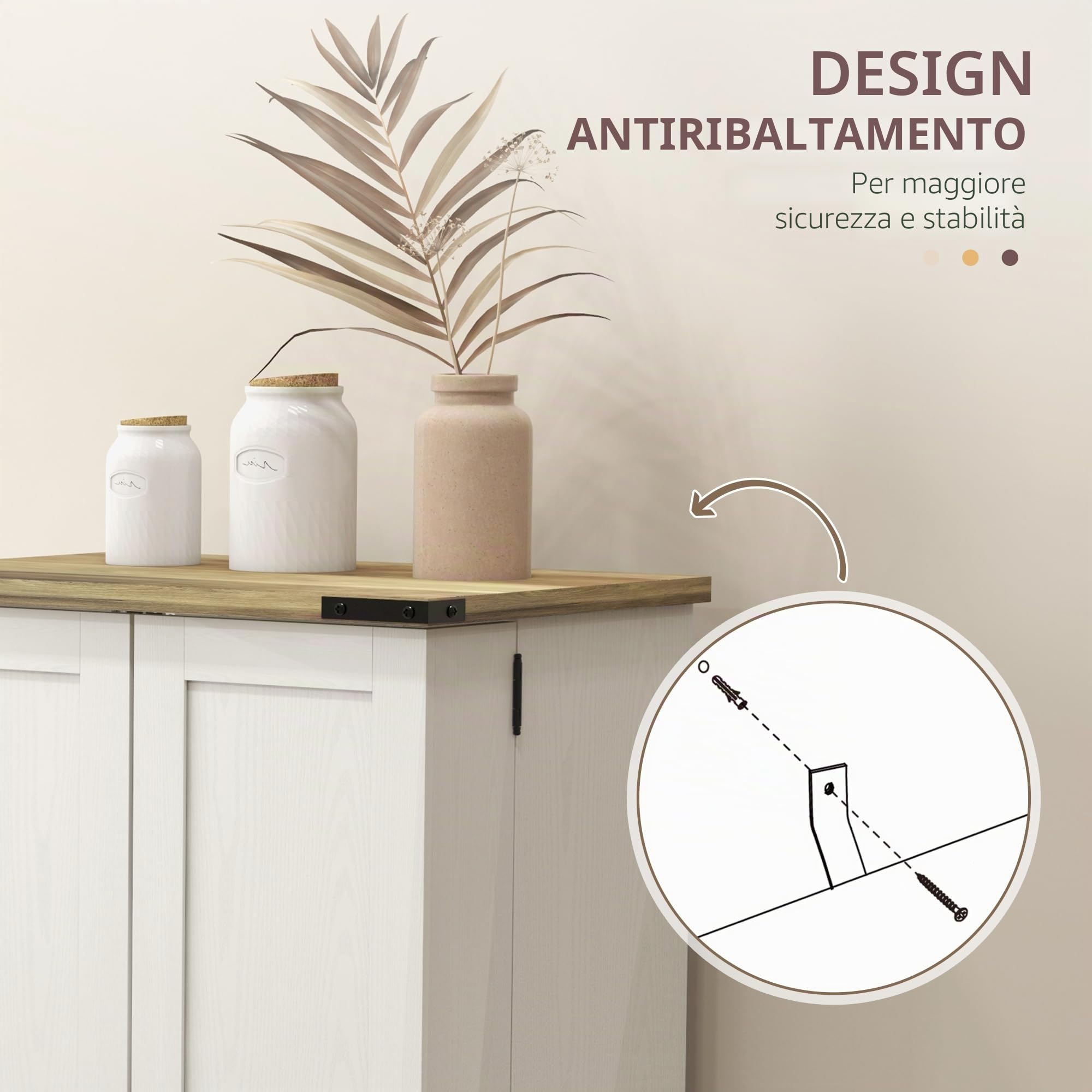 HOMCOM Armadio dispensa cucina armadio da cucina con 2 ante e 16 ripiani dispensa rustica con ripiano regolabile per sala da pranzo soggiorno 60x40x104 cm crema