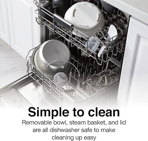 Miniatura 20 de Proctor Silex Olla arrocera y vaporizador de alimentos, 6 tazas cocidas (3 tazas sin cocinar), incluye cesta de vapor y enjuague, negro (37510)