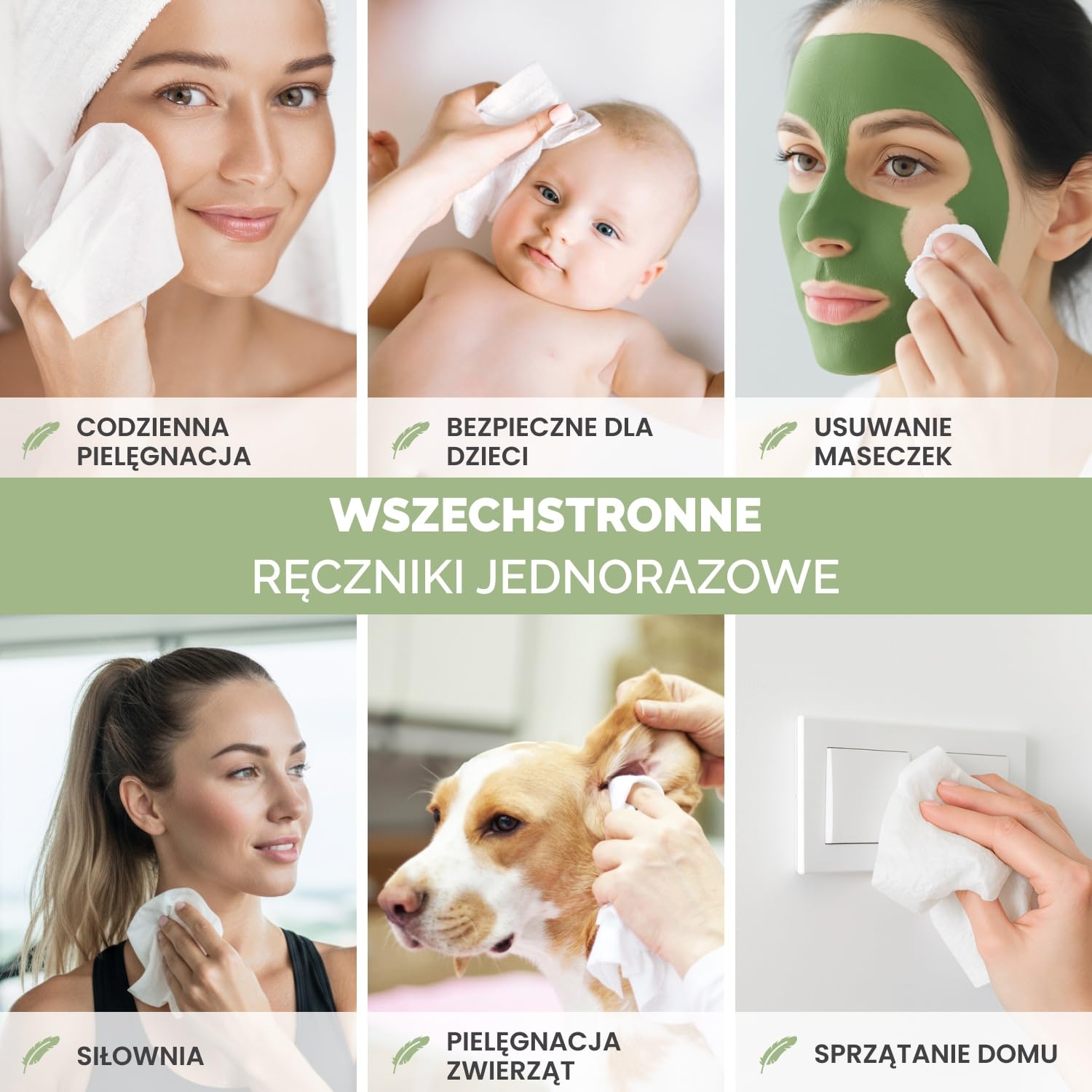 PLANTIFIQUE Ręczniki do Twarzy XL 25x30 cm – 100% Biodegradowalne Wiskoza – Jednorazowe Ręczniki Kosmetyczne dla Kobiet – 15 szt.