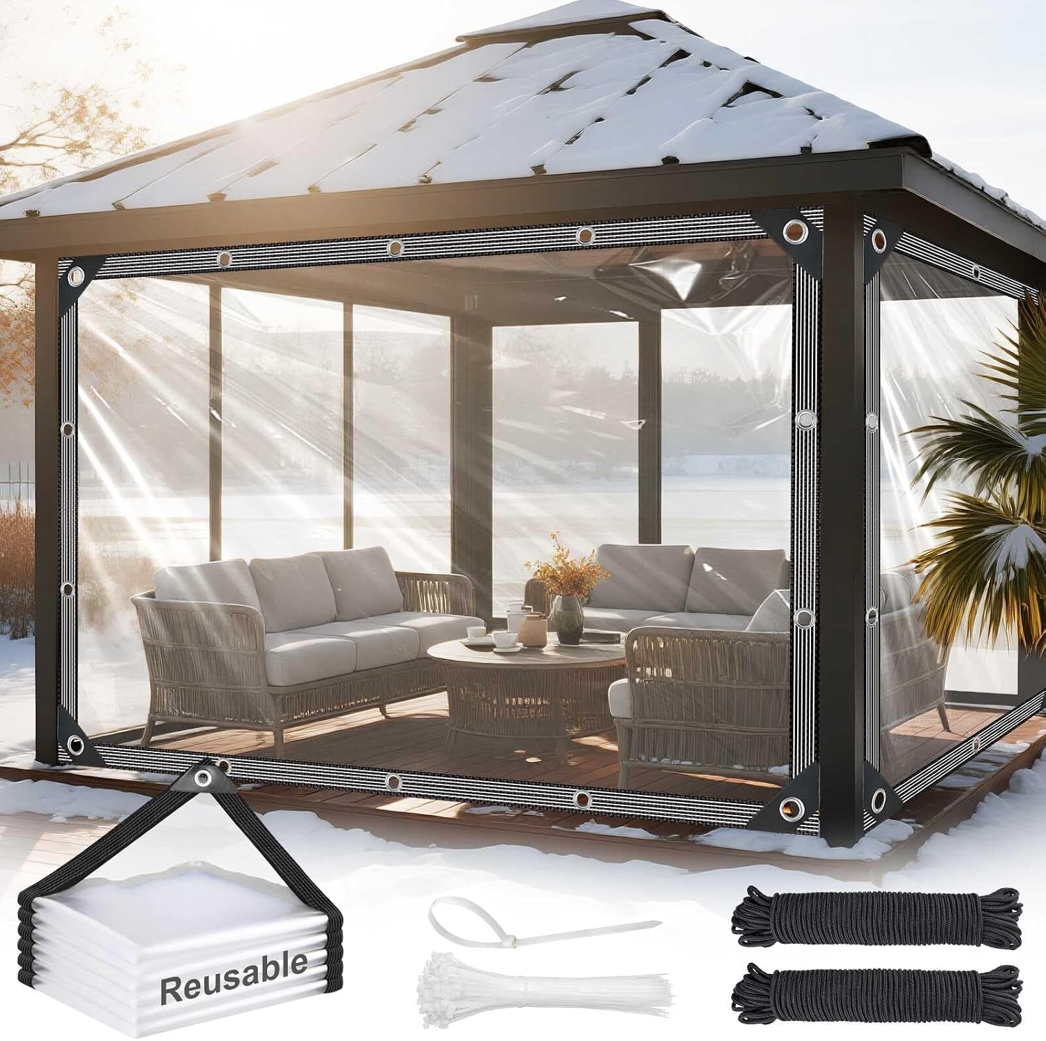 Clear Tarps Heavy Duty Waterproof, 14 Mil Clear Vinyl Tarp with Grommets | 7x14FT, Reusable, PVC, transparent, rip-stop, reinforced corners, for outdoors patio, greenhouse, chicken coop, winterizing