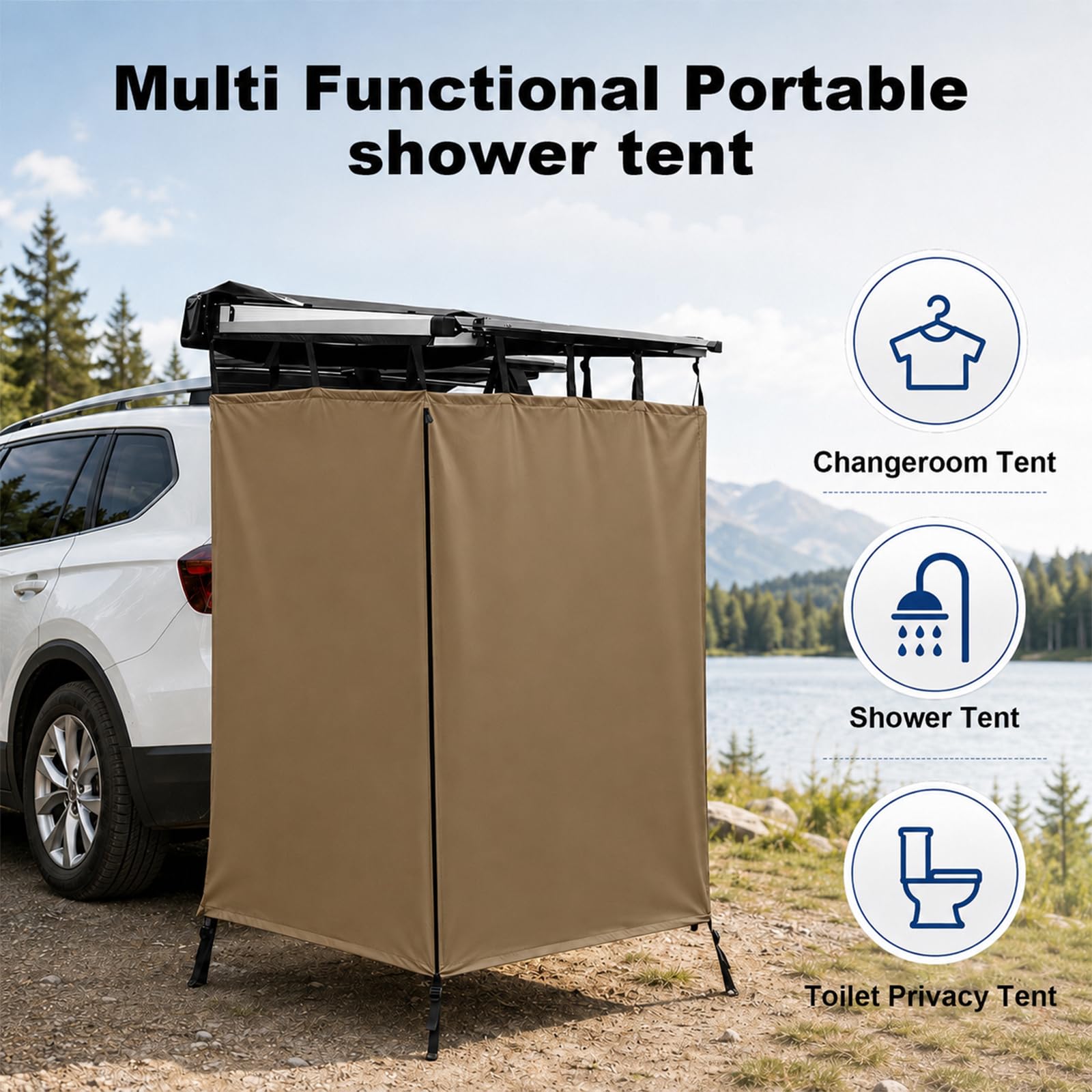 Duschzelt Camping, Oxford Wasserdicht Toilettenzelt, PrivatsphäRe SchutzräUme FüR Outdoor Campingdusche, Unverzichtbar Offroad ZubehöR, Aluminium&Stark ReißFest, Montiert Auf DachträGer Universal