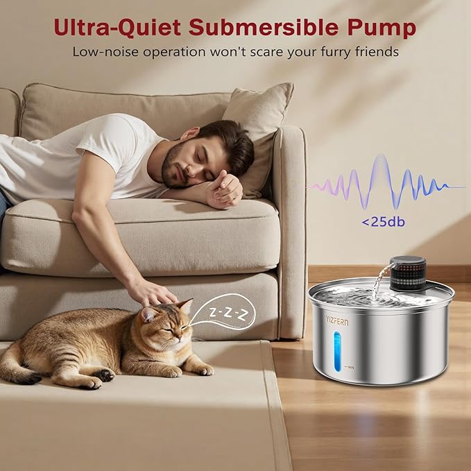 Fuente de Agua para Gatos Acero Inoxidable 3.2L con Filtro Dual miniatura 6