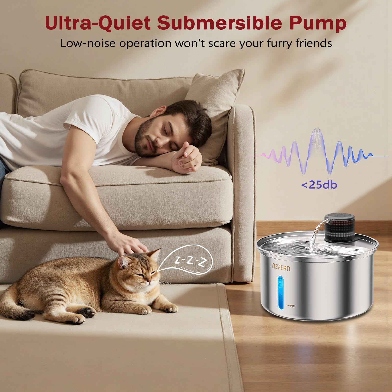 Cat Water Fountain Stainless Steel 108oz/3.2L Upgrade Dual-Filtration Pet Water Fountain for Cats Indoor, Ultra Quiet Dog Water Bowls Dispenser for Drinking, Automatic Cat Watering Supplies (White) - image 6