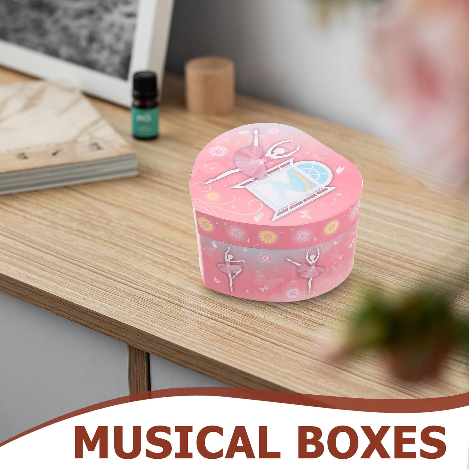 GARVALON Herzförmige Ballerina Spieluhr Schmuckkästchen für Mädchen Sichere Musikbox mit Drehender Tänzerin Mehrere Fächer zur Schmuckaufbewahrung Geschenk zu Weihnachten und Geburtstag