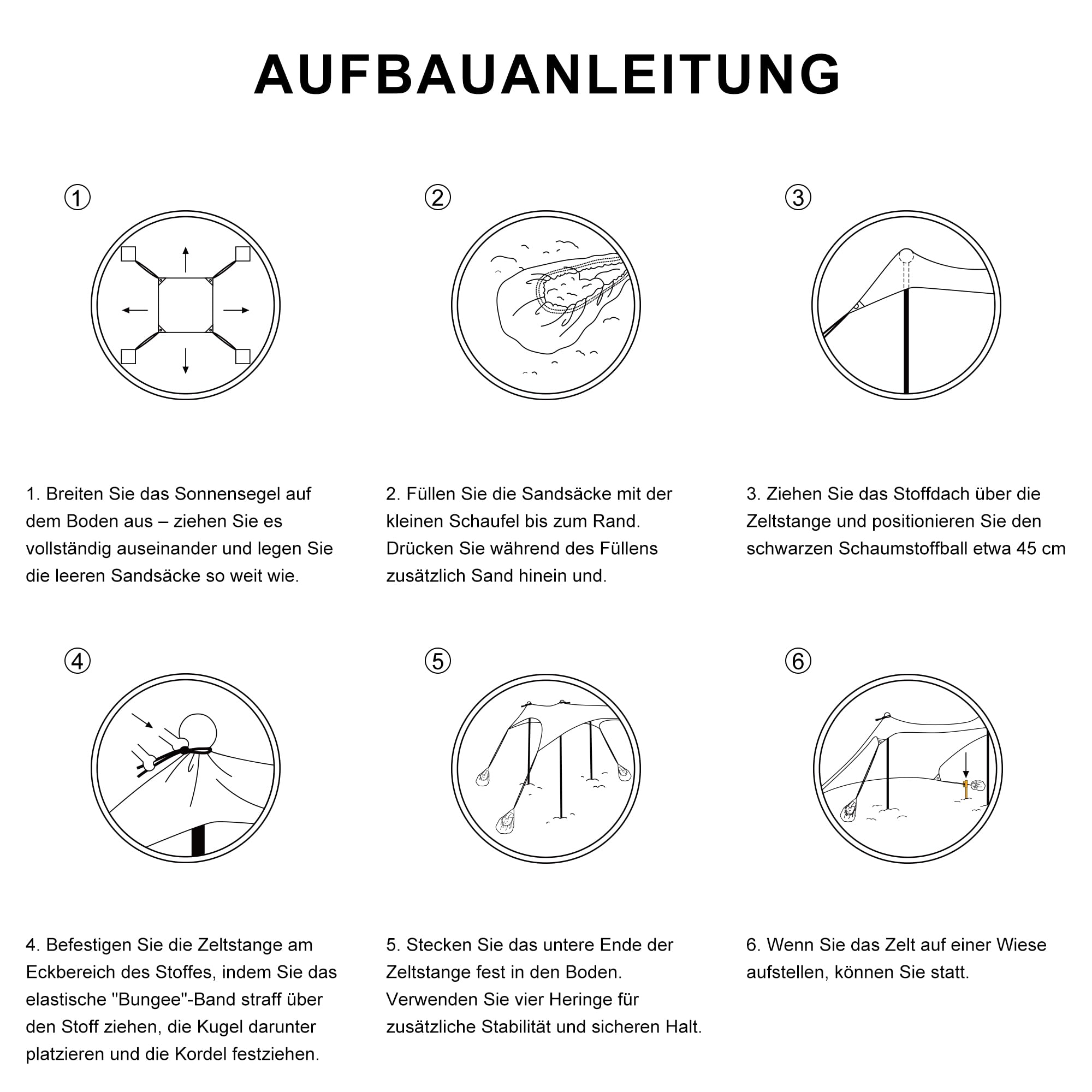 Strandzelt Sonnenschutz Strandmuschel mit UV-Schutz UPF 50+ -3x3m Tragbar für Strand, Outdoor, Camping & Garten-Inkl. Sandsäcke, Stangen, Heringe & Windseile-Für Picknick, Angeln-Schwarz Streifen
