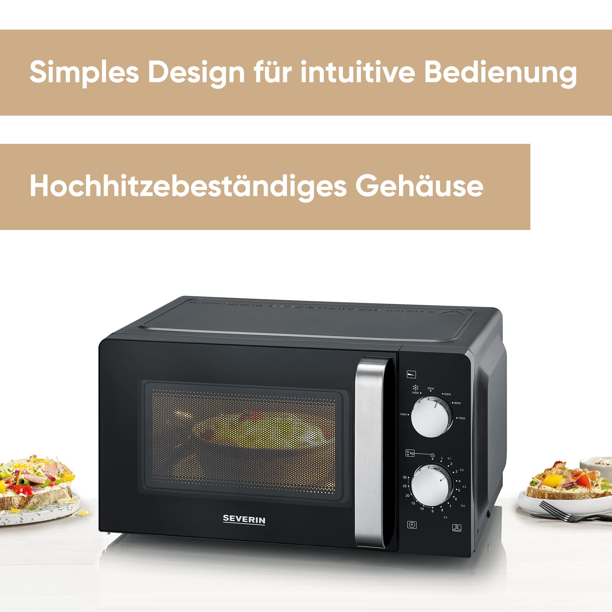 Severin MW 7886 Mikrowelle Solo 17L Schwarz Edelstahl Auftauen Erhitzen Drehteller