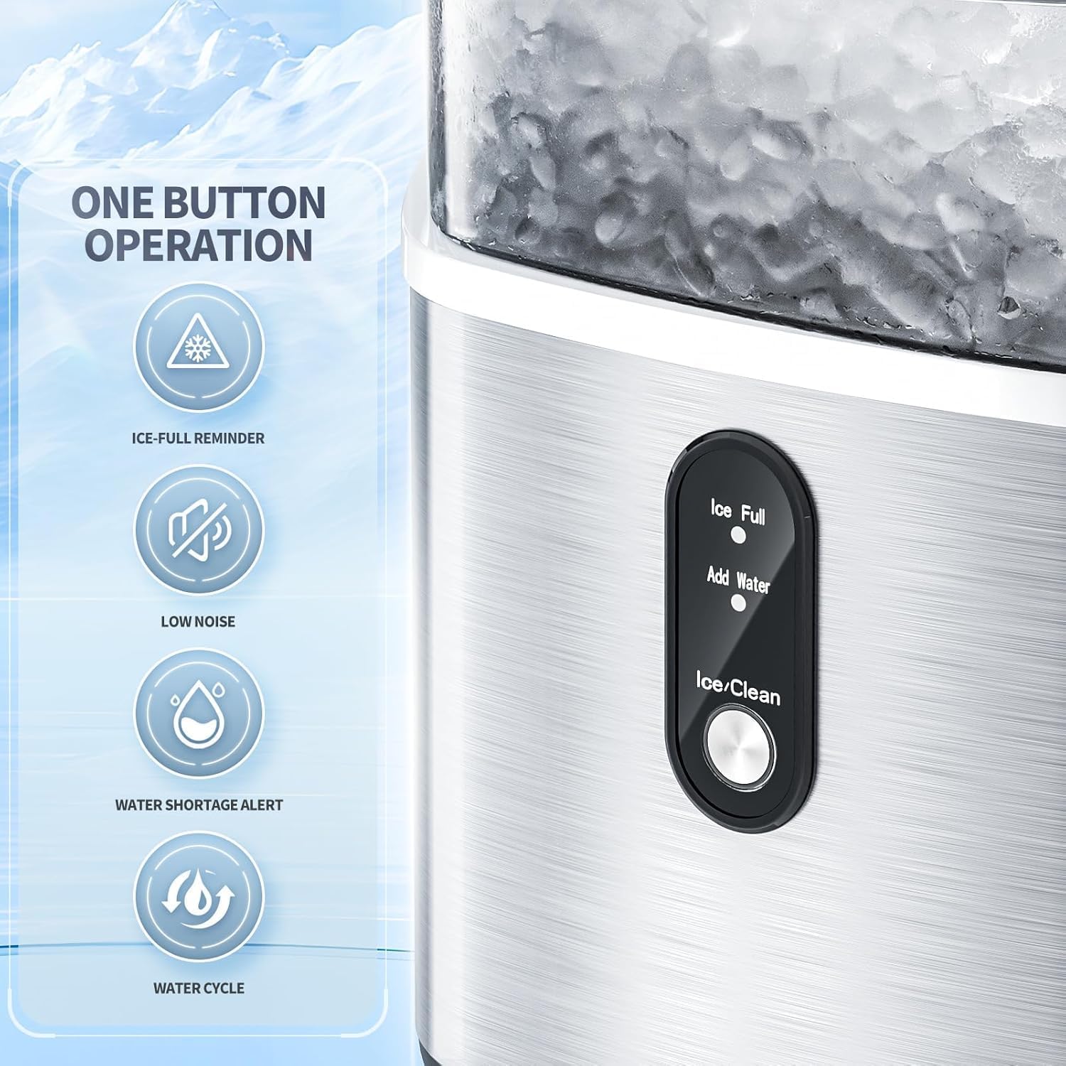 Antarctic Star Nugget Ice Maker Countertop,Ready in 6 Mins, 36Lbs Every 24H, Self-Cleaning, One Button Operation,for Home/Kitchen/Camping/RV. (Silver)