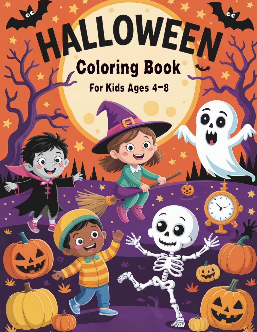 Halloween Coloring Book For Kids Ages 4-8: 50 Spooky Fun Coloring Pages For Boys And Girls