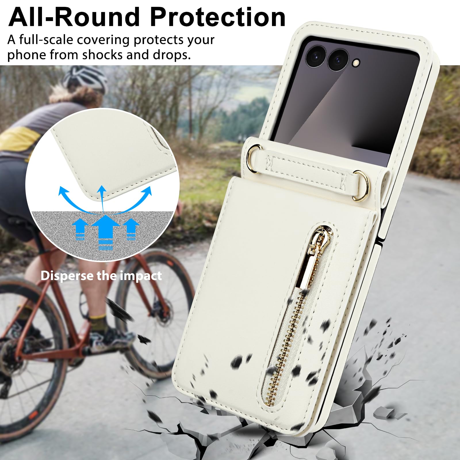 HianDier Custodia a portafoglio per Z Flip 7 con porta carte di credito per donne e ragazze, in pelle PU con slot per cerniera, tracolla staccabile, antiurto, custodia protettiva per Galaxy Z Flip 7