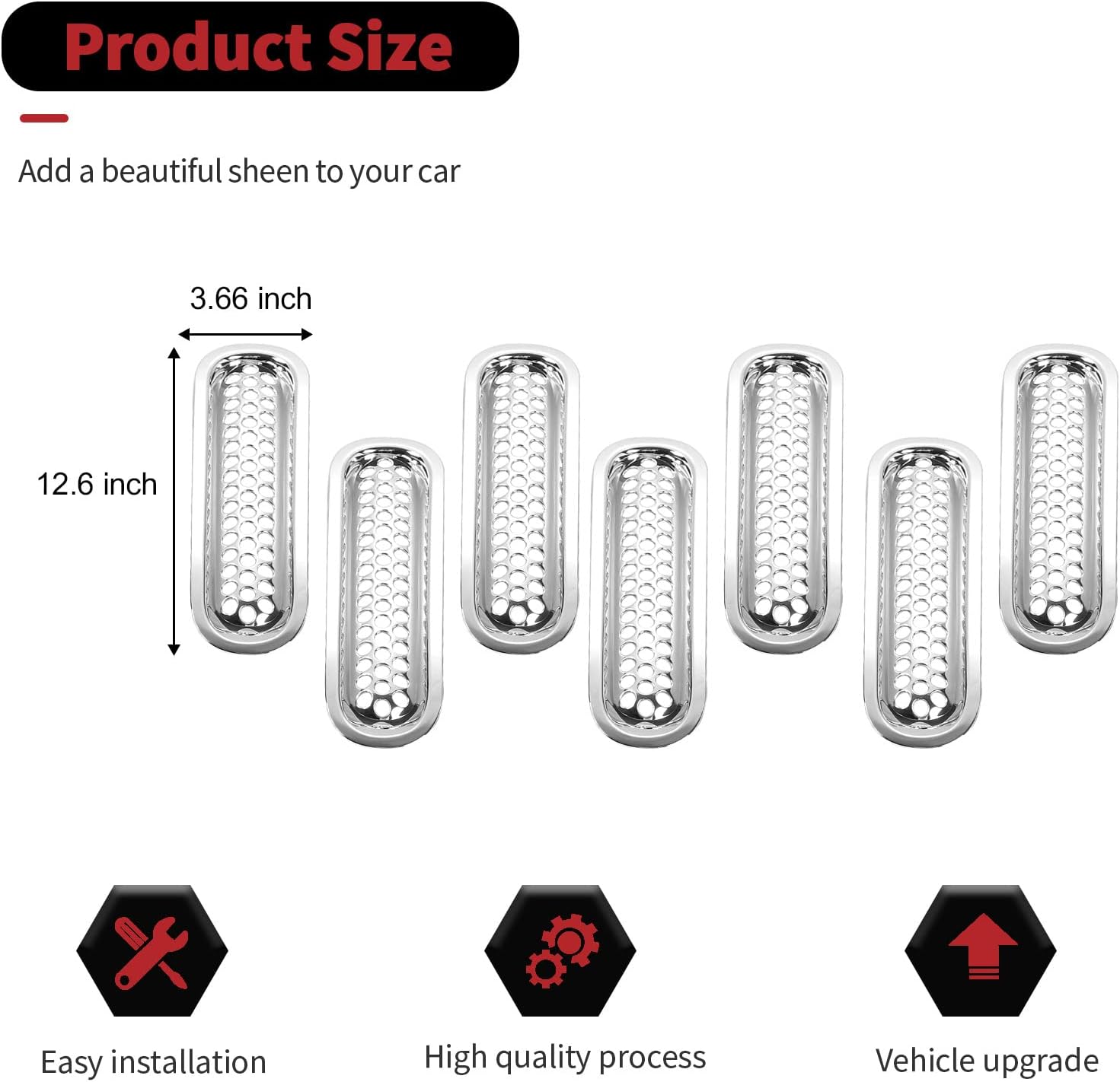 Upgrade Version Clip-on Grille Front Mesh Grille Inserts For Jeep Wrangler 2007-2017 (Chrome)