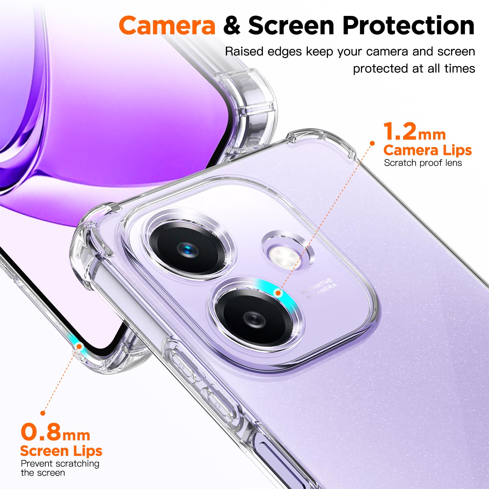 Ikziwreo - Cover per Oppo A40 / Oppo A40M / Oppo A60 5Gcon 2 pezzi in vetro temperato, custodia in silicone TPU trasparente morbido [paraurti con angoli rinforzati], protezione trasparente antiurto