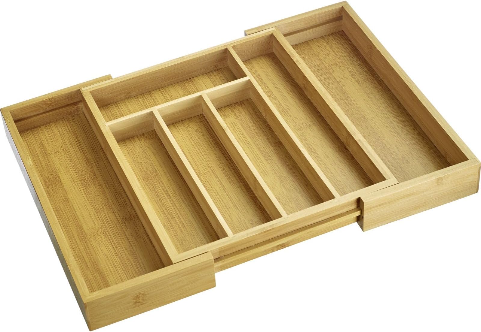 Westmark Cutlery box – pull-out tray for cutlery and kitchen utensils, practical organiser for shared drawers, 5 or 7 compartments – bamboo, 29 – 48 cm