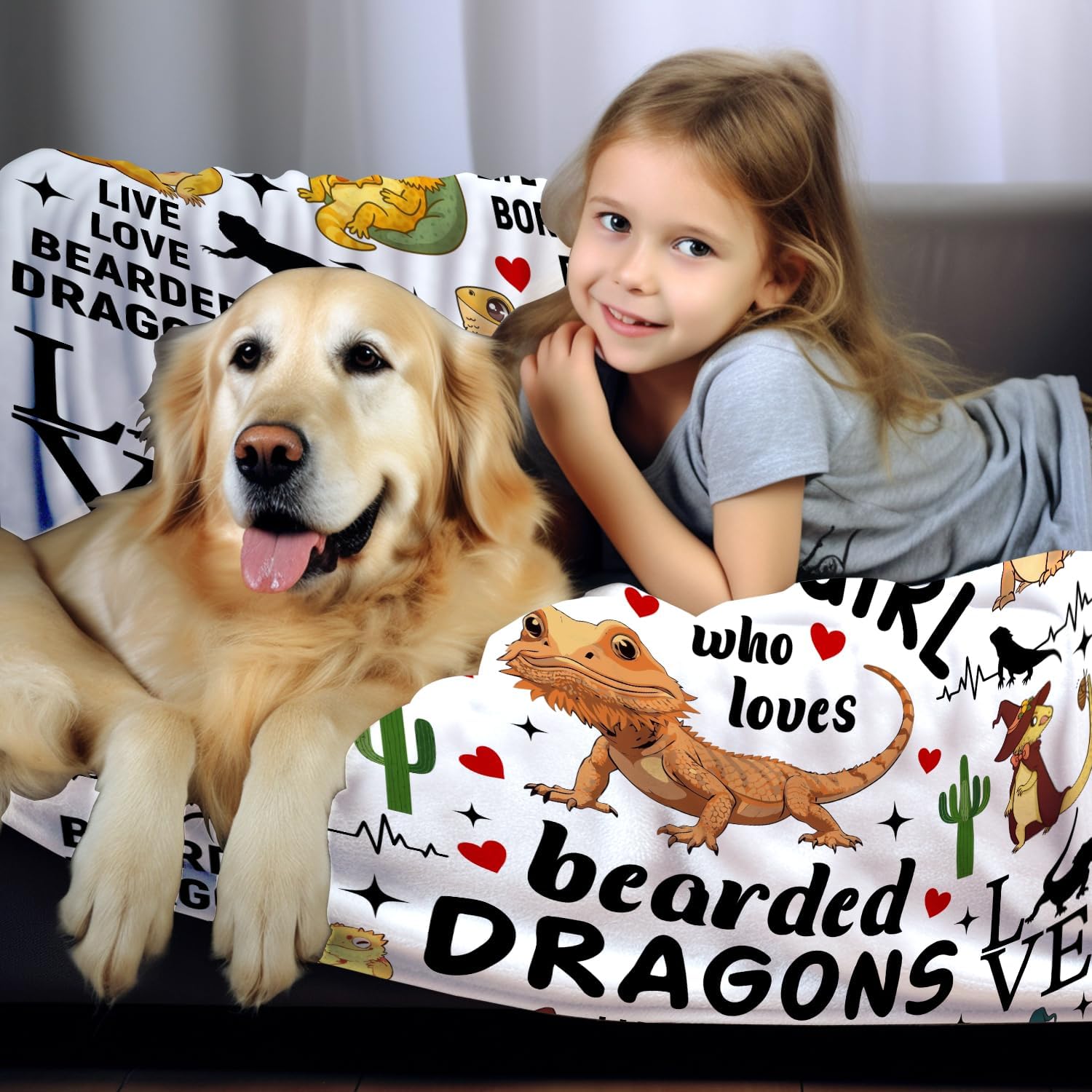 Bearded Dragon Blanket Lizard Gifts for Reptile Lovers Girls Kids Women Adults,Soft Flannel Bearded Reptiles Plush Throw Blanket for Bed Sofa Couch 50"x40" - Image 3
