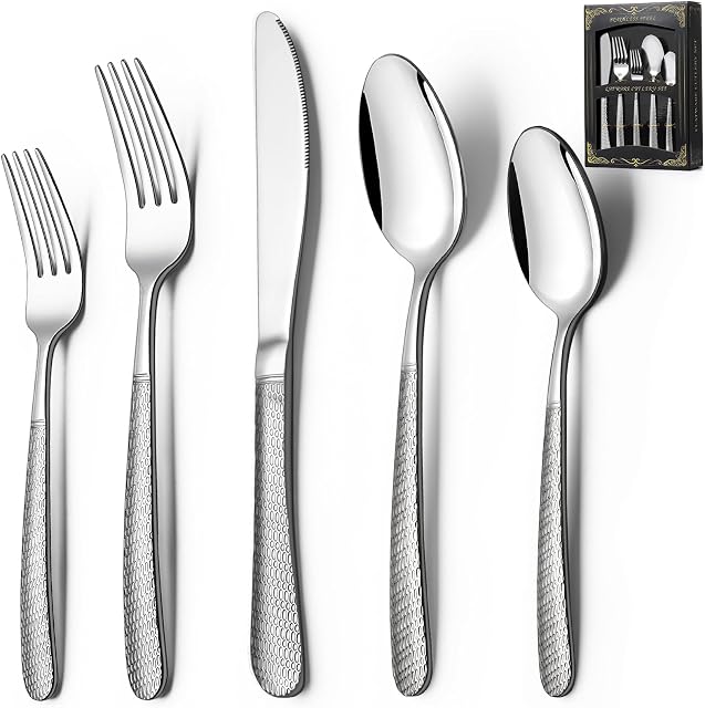 40-Piece Ensemble d'orfèvrerie, en acier inoxydable 8, Ensemble de couverts pour la vaisselle, Ensemble d'Utensiles pour le restaurant à la maison, Finition miroir, Lave-vaisselle Coffre-fort