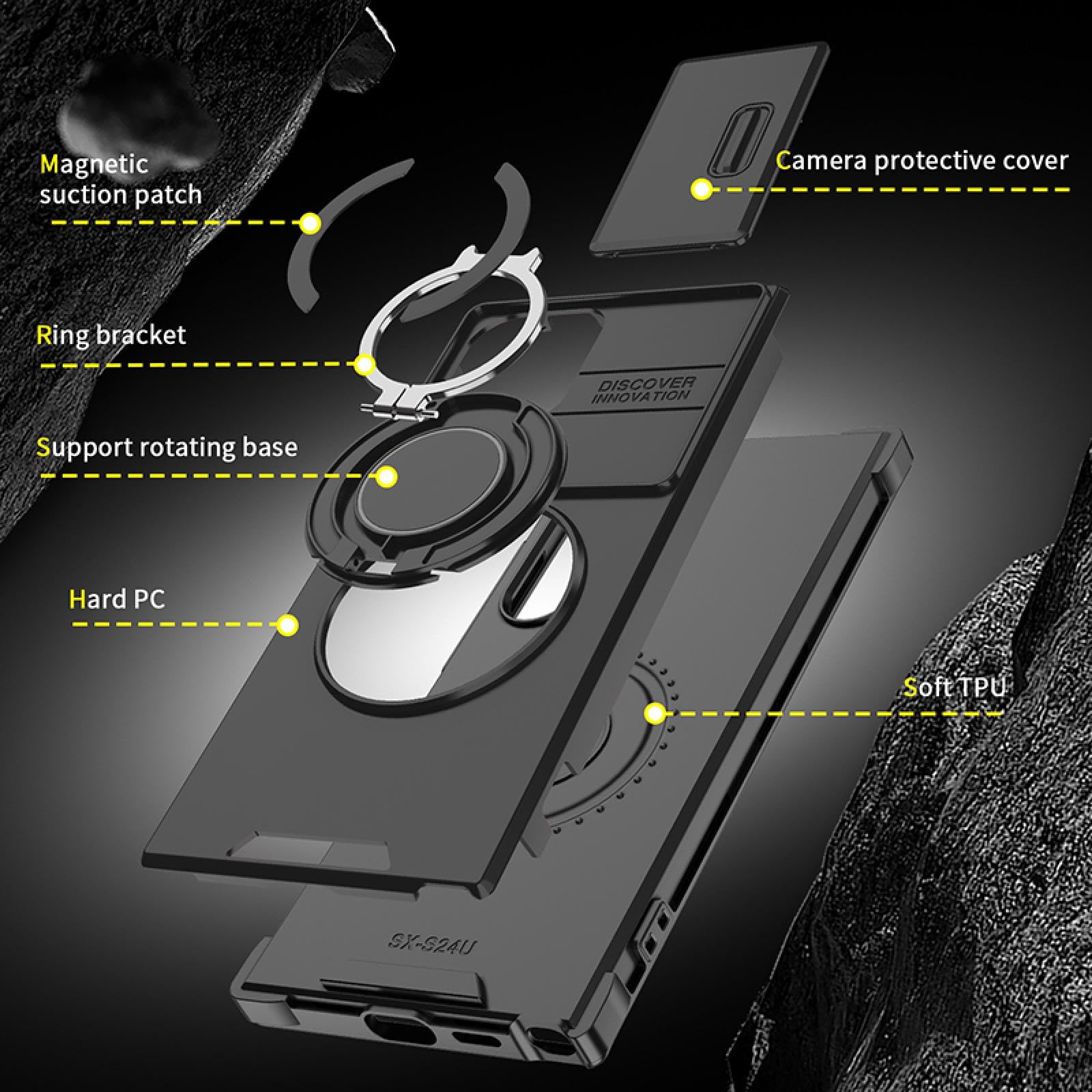 Do Galaxy S23 FE luksusowy obrotowy ukryty metalowy pierścień samochodowy uchwyt pancerny etui na telefon (do Galaxy S23 FE/fioletowy)