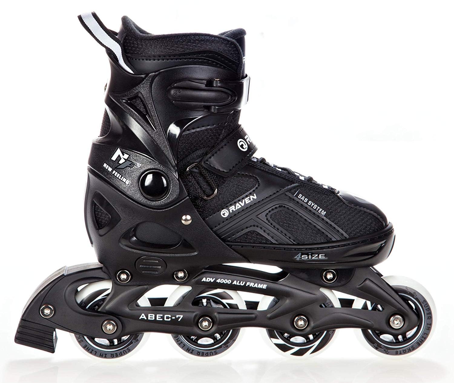 Raven - Roller en Ligne du 37 au 40 Adulte Enfant Mixte Taille Ajustable Noir/Menthe Raven