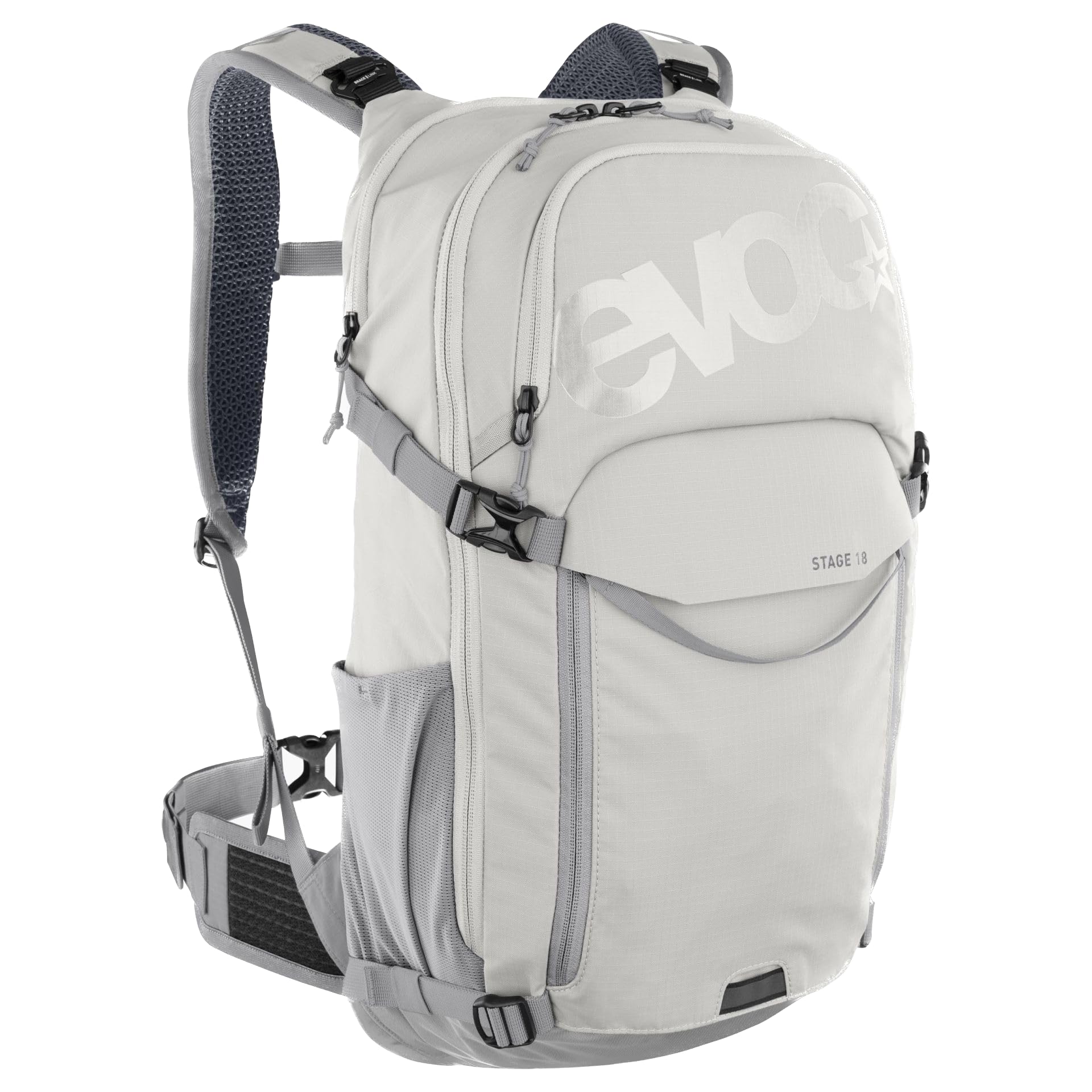 EVOC STAGE 18, Backpack (adjustable shoulder straps, AIR FLOW CONTACT SYSTEM, hydration bladder compartment, tool compartment and compression straps), Sand - Stone
