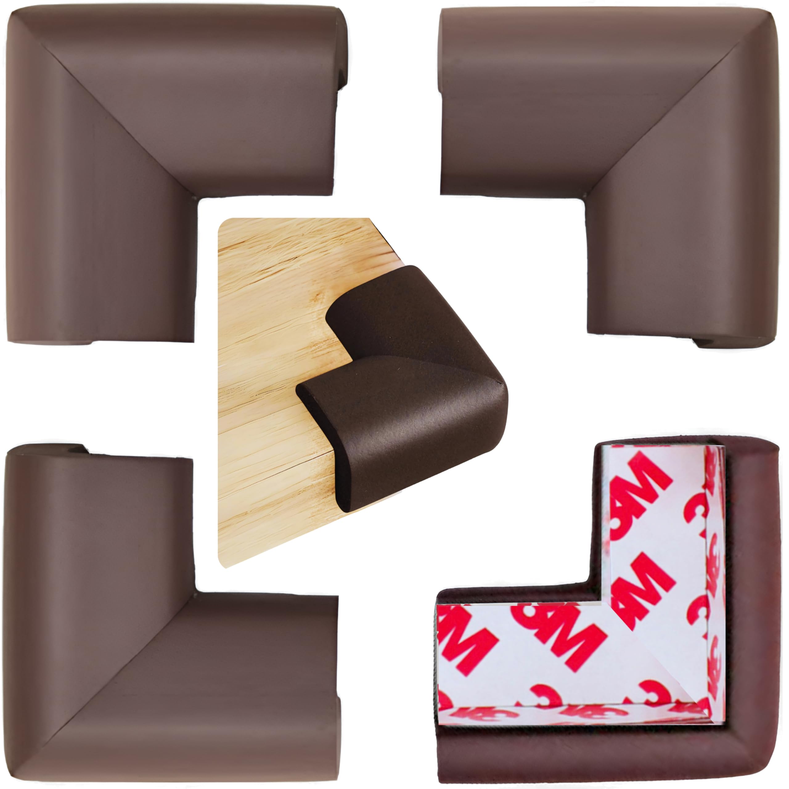 Corner Protector Baby Proof Corners and Edges, Table Corner Protectors for Baby Safety Corner Guards, Baby Proofing Corner Bumpers for Furniture Corner, 3M Adhesive Pre-Taped (Coffee Brown, Pack 4)