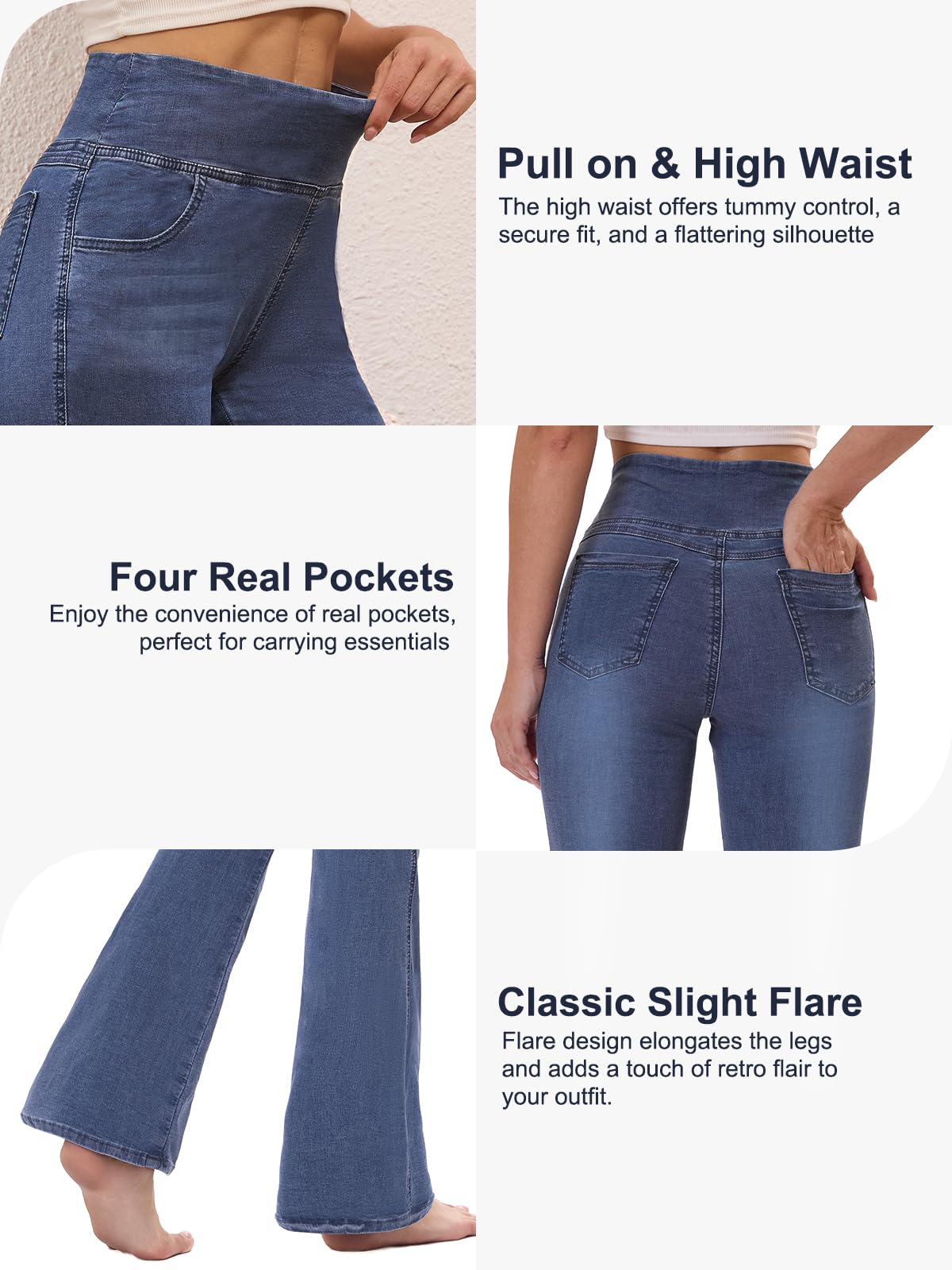 Jeans Donna Vita Alta, Jeggings a Zampa Elefante Elasticizzati Flare Leggins Bootcut Curvy Push Up Pantaloni Stretch
