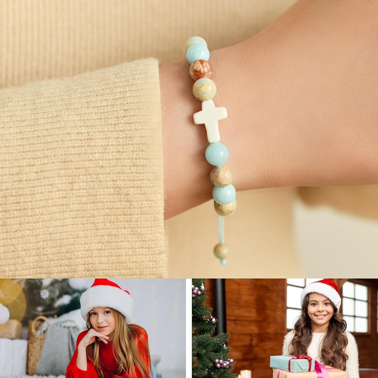 Lamyba Cross Bracelet for Girls, Dear Lord Bless This Little Girl Bracelet, Stocking Stuffers for Teen Girls, Christian Gifts for Tween Girls,Daughter, Granddaughter, Niece Teenage, Blue