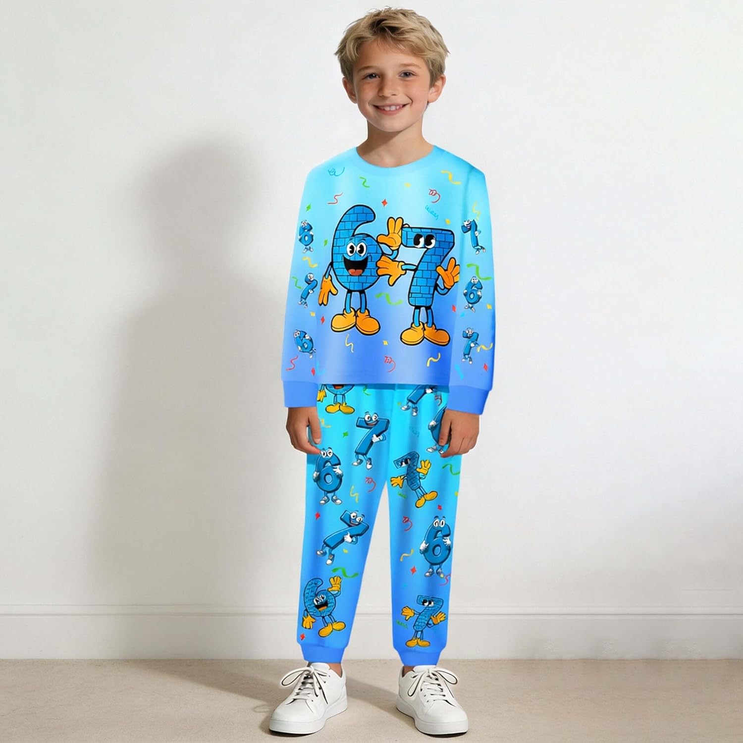 Boys 2PCS Christmas 67 Pattern Outfits Kids Six Seven Shirt and Pants Clothes Set - Image 2