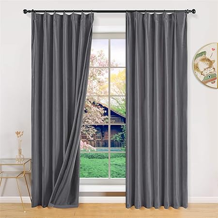 Amazon Topfinel カーテン 遮光カーテン 遮光１級 防音カーテン 防寒 遮音 目隠し ふわふわ感 北欧 おしゃれ かわいい 厚手 ドレープ カーテン 幅100 丈210cm グレー 2枚組 洗える カーテン オンライン通販