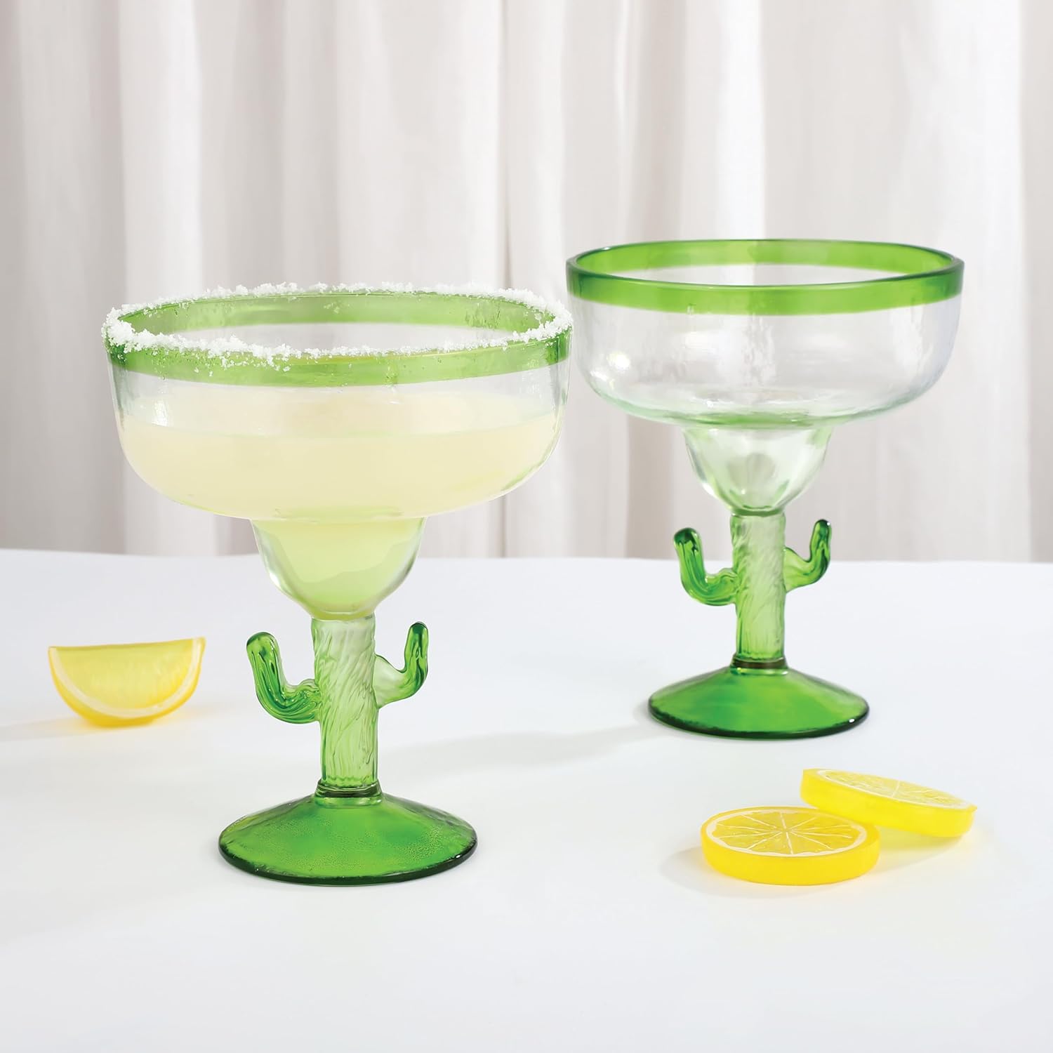 Supreme Housewares Cactus Margarita Glasses, Durable BPA-Free Acrylic Drinkware, Shatter-Proof and Reusable, Green, 18 oz, Set of 2