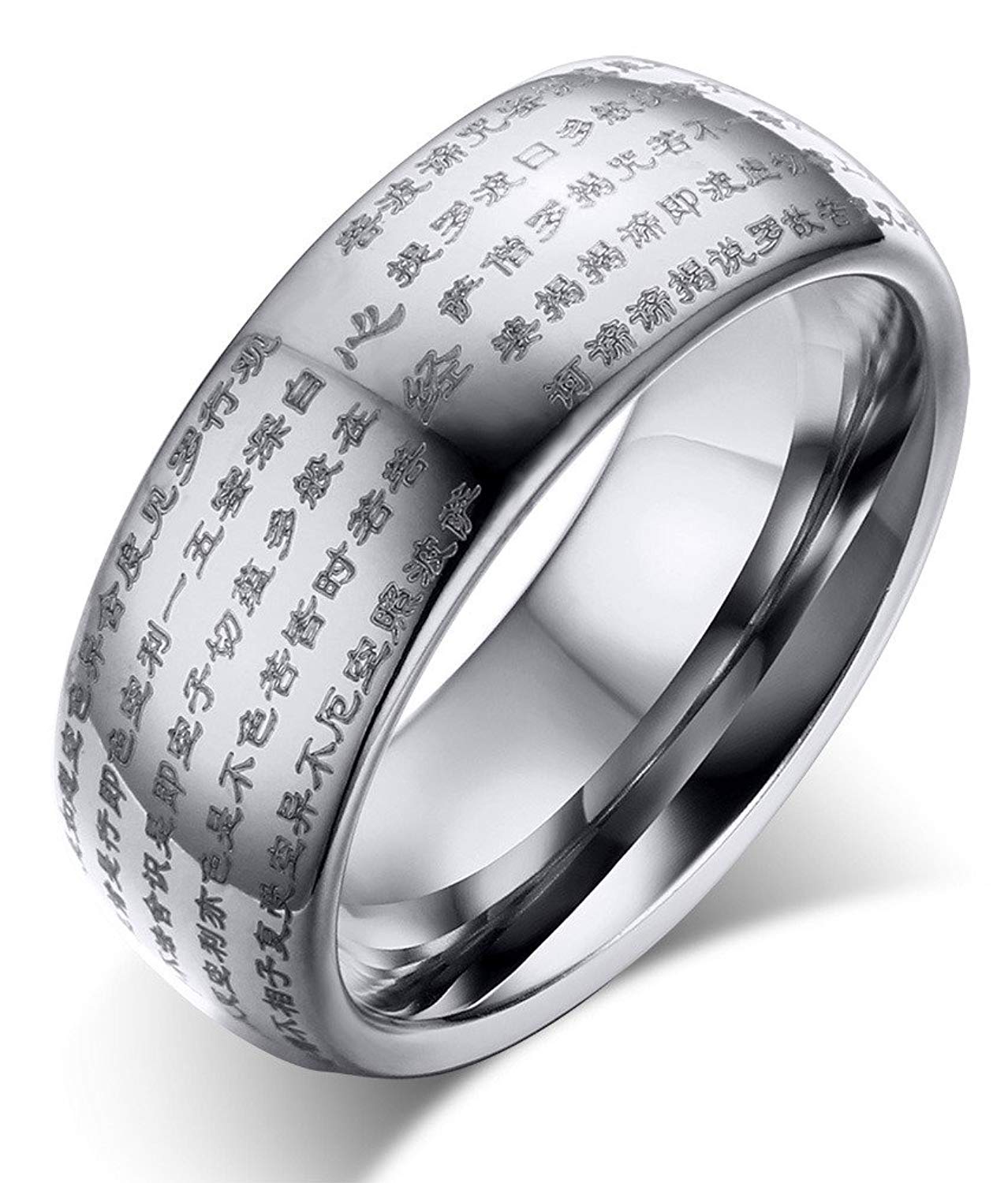 POVANDER Genuine Tungsten Carbide Chinese Heart Sutra Engraved Domed Wedding Rings Band,11
