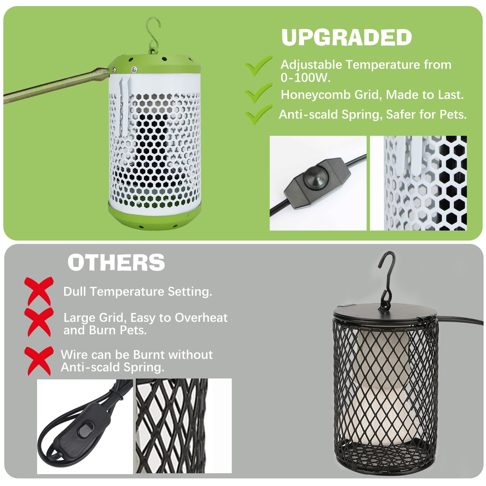 Reptile Heat Lamp with Guard, Ceramic Heat Lamp Bulb with Anti-Scald Lampshade, Adjustable Reptile Ceramic Heat Lamp from 0-100W, for Turtle, Snakes, Lizards, Frogs, Bird, No Light Only Heat (Big) - image 5