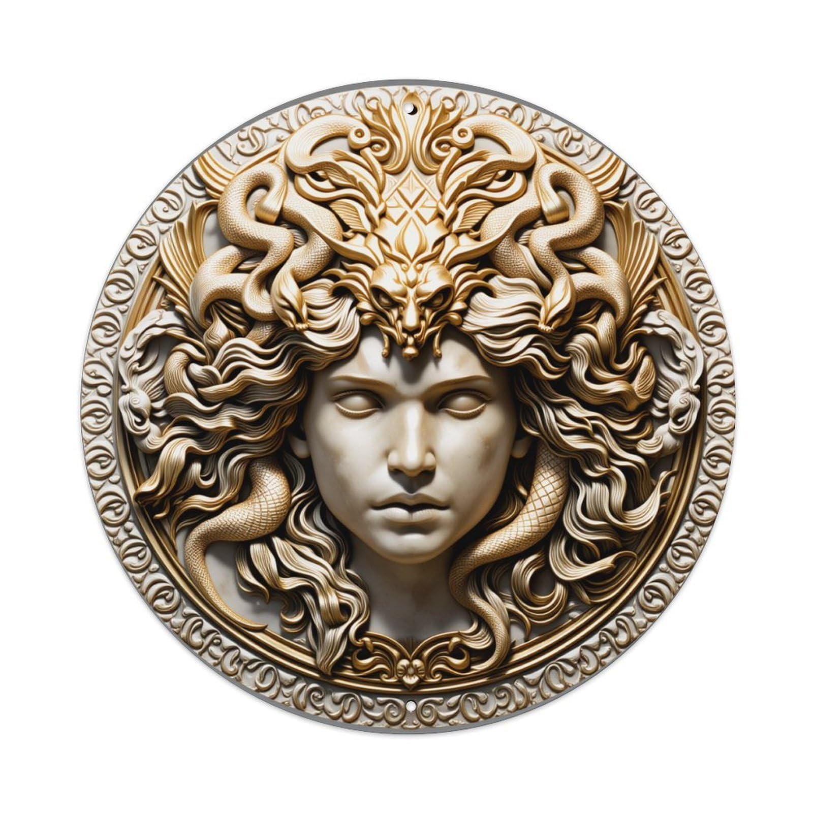 Gentinap Vintage Medusa Head With Serpentine Hair And Ornate Art Round Tin Sign Metal Sign Home Bar Garden Wall Decor Metal Poster 8X8 Inch