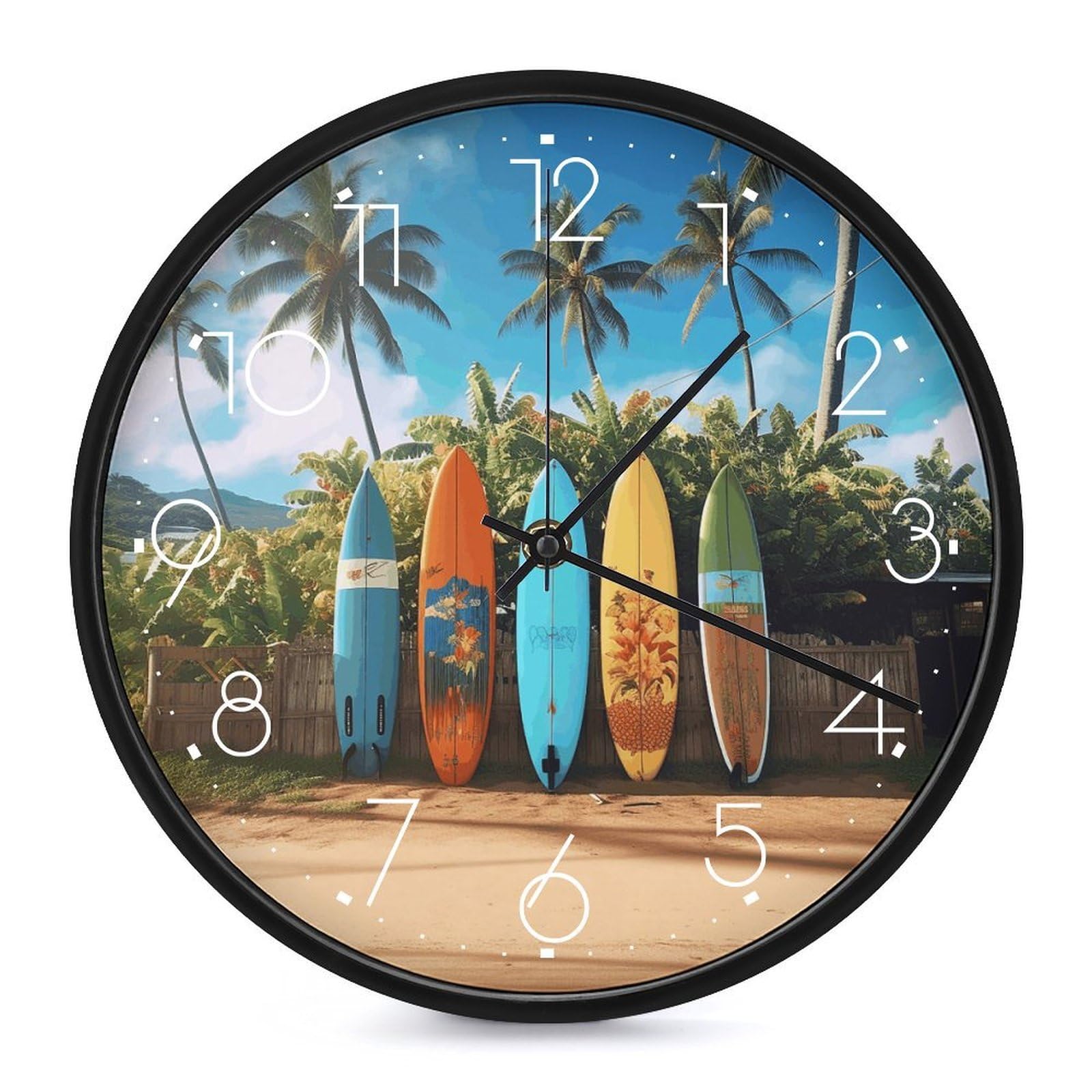 Horloge murale sans tic-tac Surf's Up ronde de 25 cm pour retrouver le sommeil et le calme