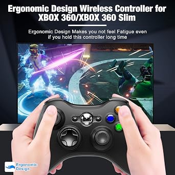 SWCTIM 2 Pack Wireless Controller for Xbox 360, 2.4GHZ Game Joystick Controller Gamepad for Xbox 360 & Slim Console and PC Windows 7/8/10,No Audio Jack,Black