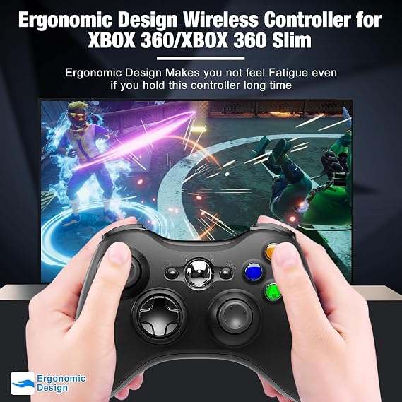 SWCTIM 2 Pack Wireless Controller for Xbox 360, 2.4GHZ Game Joystick Controller Gamepad for Xbox 360 & Slim Console and PC Windows 7/8/10,No Audio Jack,Black