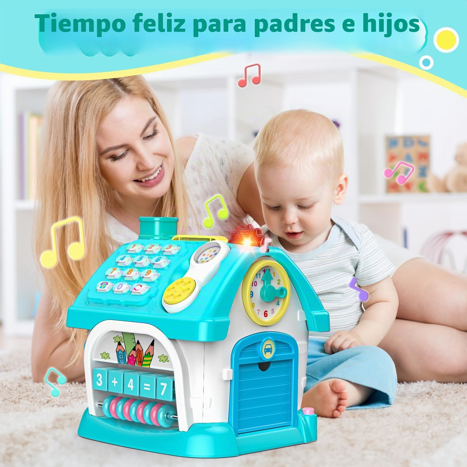 Juguetes para niños de 1 2 años: Montessori juguetes para 1 año de edad, 6 en 1 actividad multifunción casa juguete para bebé con sonido/música/reloj, regalos de cumpleaños para niños de 1 2 años