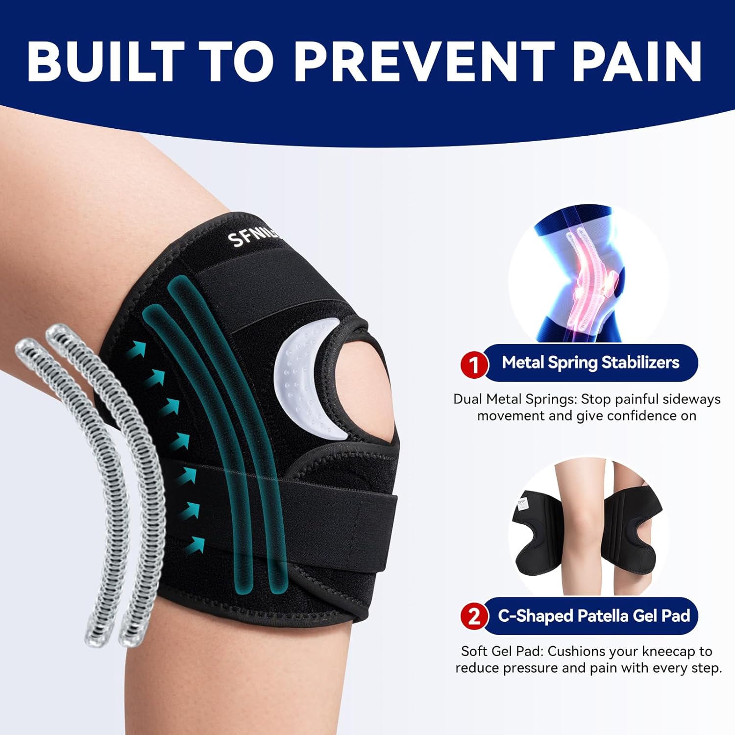 Knee Brace for Knee Pain & Arthritis - Adjustable Support with Side Stabilizers for Meniscus Tear, ACL, MCL Injuries Recovery - Relief for Men & Women