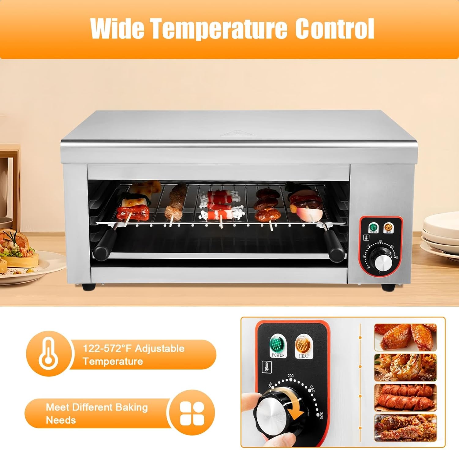 1500W Countertop Salamander Broiler, Electric Cheese Melter, Cheesemelter Grill, Commercial Stainless Steel Countertop Salamander Broiler for Melt Cheese, Toast Sandwiches