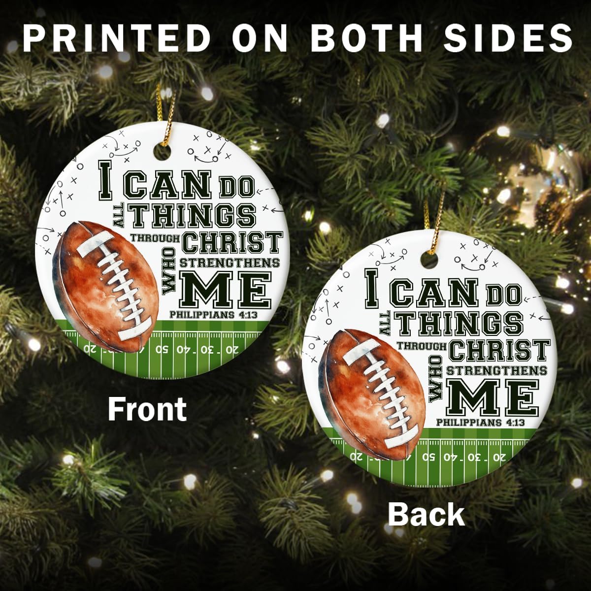Football Christian Ornament 2025 | Bible Verse Philippians 4:13 Sports Design | Religious for Men, Boys & Teen Athletes | Faith-Based Holiday Decor for Family & Church - Image 3