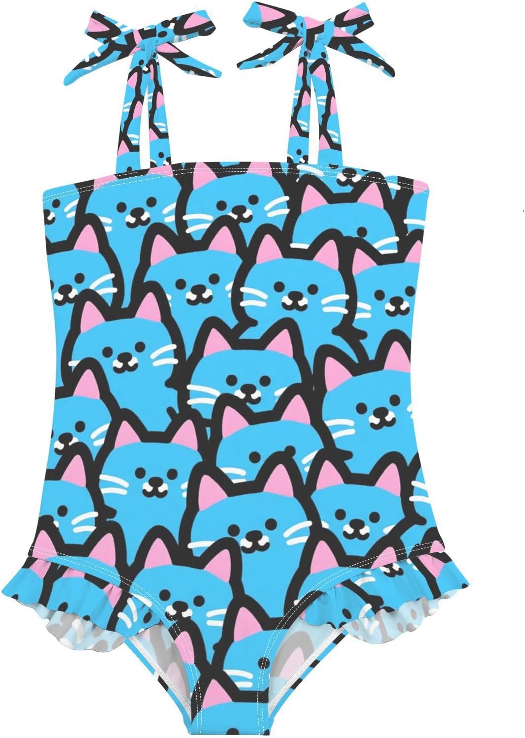 visesunny Toddler Girl Swimsuit Adjustable Strap Swimwear Blue Seamless Cat Bathing Suits for Girls 18M-6Y