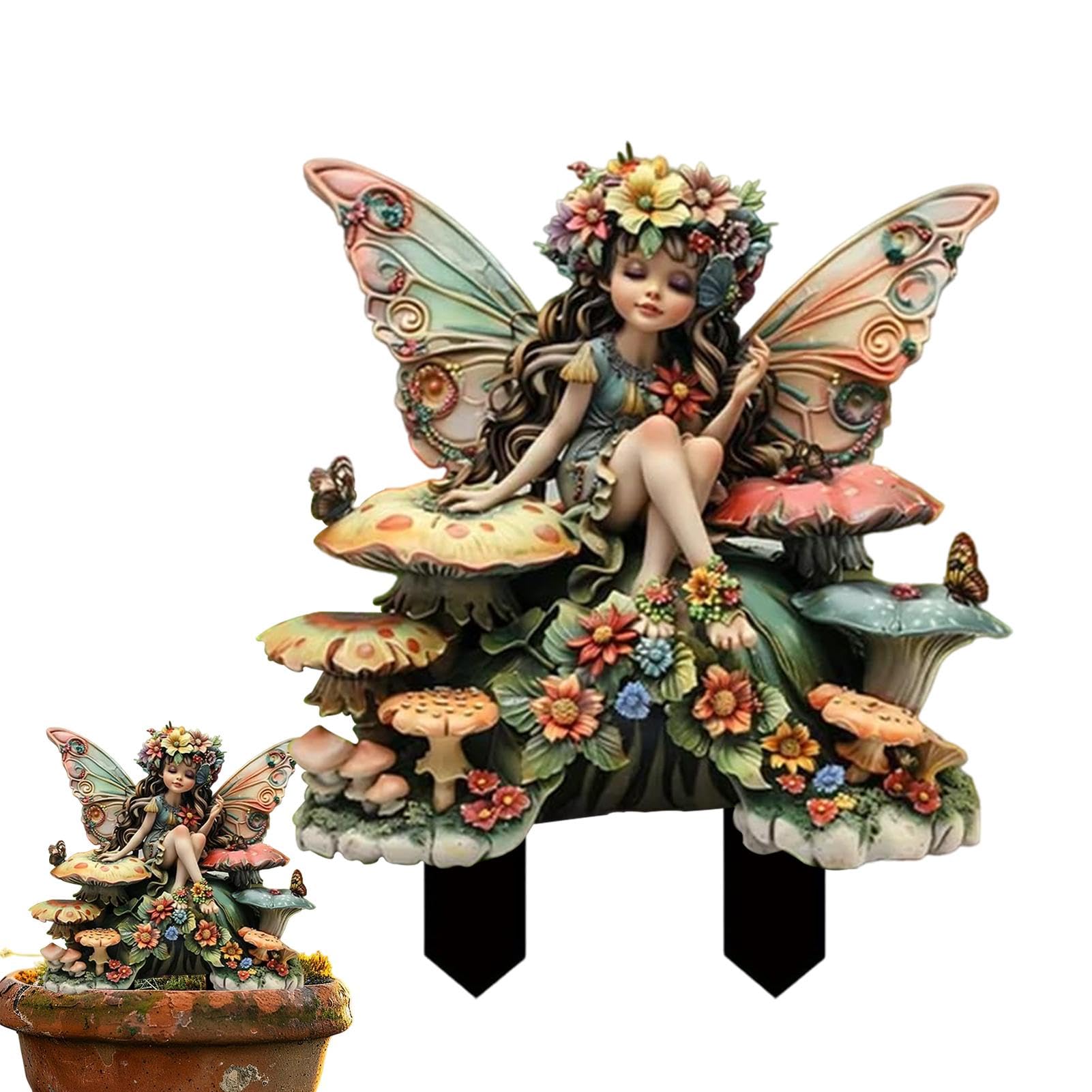 Decorazione Vaso Fiori Fatato Bohemien - Figura Acrilica Per Giardino O Interni, Stile Fatato - Foto 8