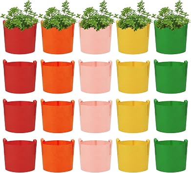 20 Pack 10 Gallon Grow Bags, Colorful Potato Plant Grow Bags with Handles, Nonwoven Fabric Garden Pots for Vegetable Fruit Flowers Herbs Tomato Potato Growing 10 Gal
