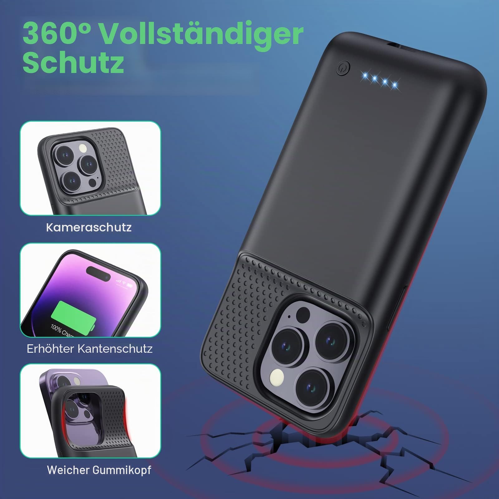 Feob Akkuhülle für iPhone 14 Pro,【2025 Neueste】 7200mAh Smart Battery Case Zusatzakku Ladehülle Tragbare Akku Hülle Abnehmbare Handyhülle Akku Powerbank hülle Akku Case für iPhone 14 Pro [6,1 Zoll]