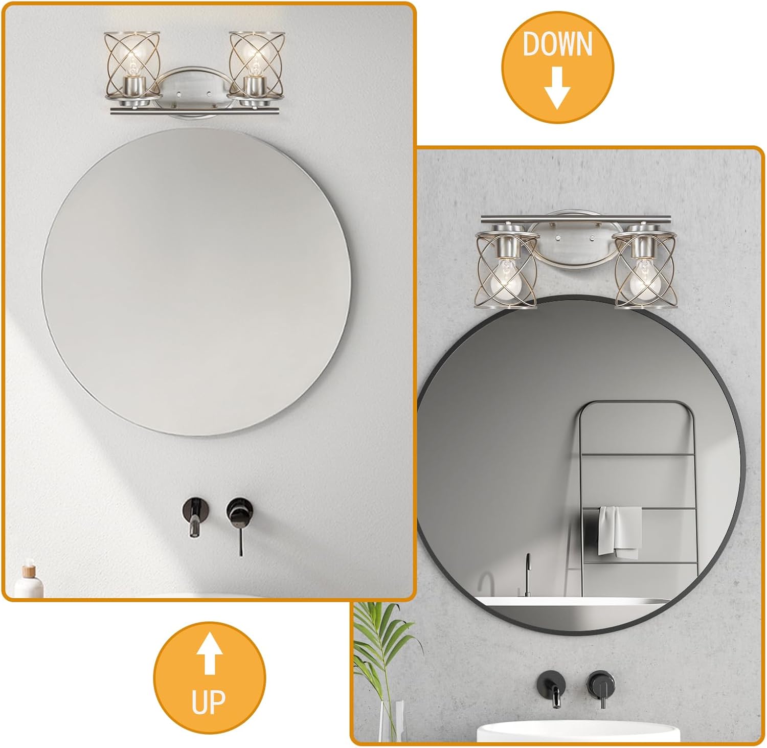 mavcadonf 2-Lights Vanity Lights, Bathroom Light Fixtures Over Mirror, Brushed Nickel Vanity Light, Farmhouse Wall Lights with Clear Glass Shade, Bathroom Wall Lamp for Mirror Kitchen Bedroom