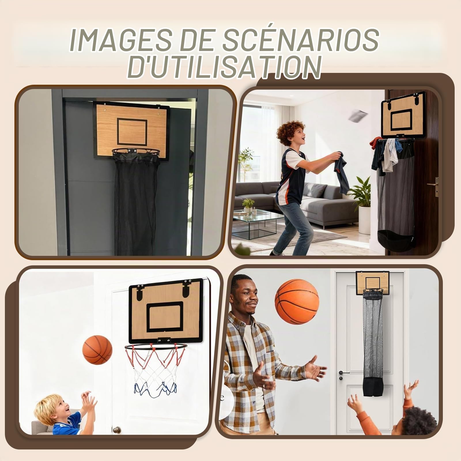 2 en 1 Panier à Linge de Basketball, Corbeille à Linge de Basket Mural et sur Porte avec Fermeture Éclair, Laundry Basket pour Chambre Salle de Bain Dortoir, Cadeau pour Enfants et Adultes