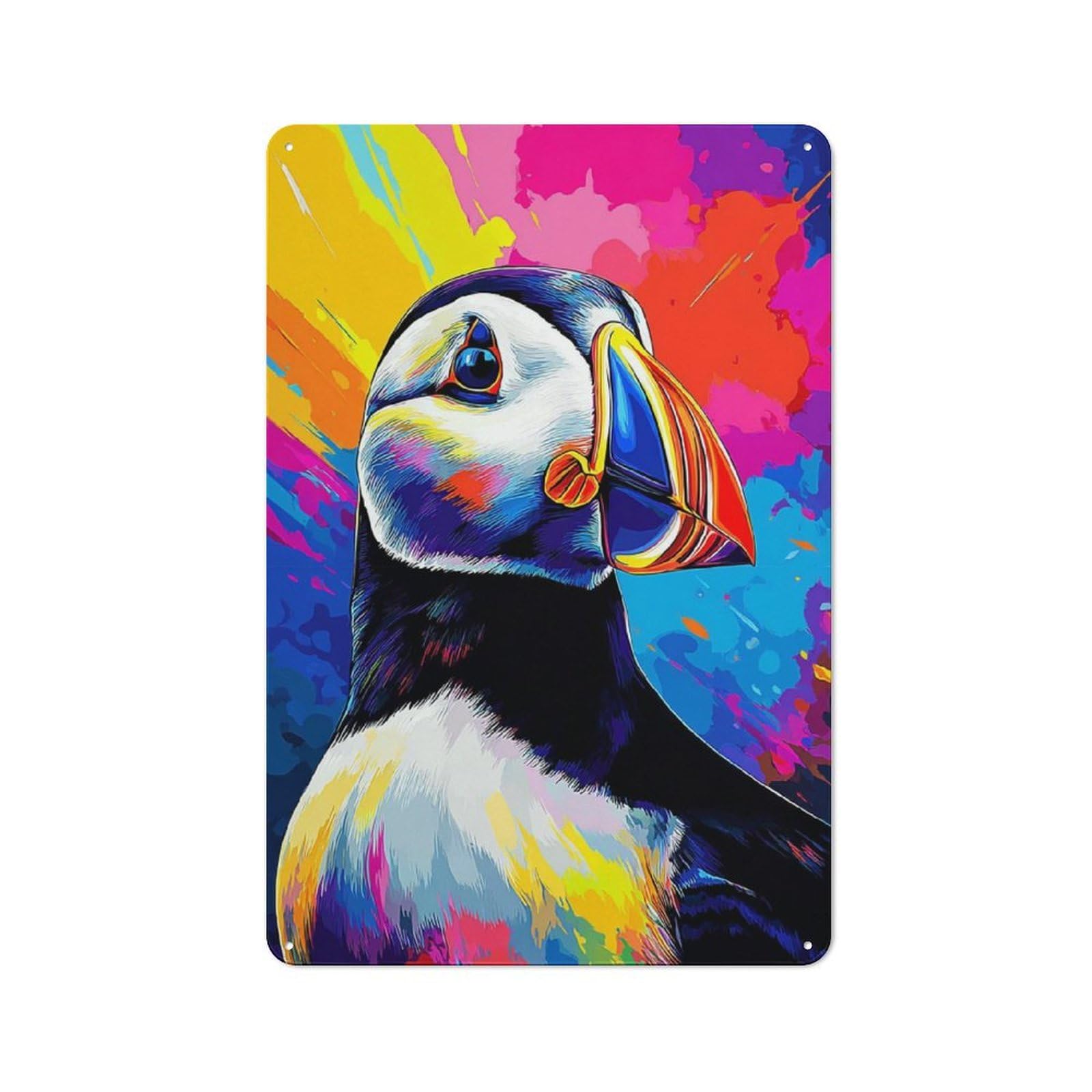 Junmoney Colorful Puffin Portrait -3 Metal Wall Sign 30X20cm Featuring For Hallway Wall, Suited To Wall Display Collectors