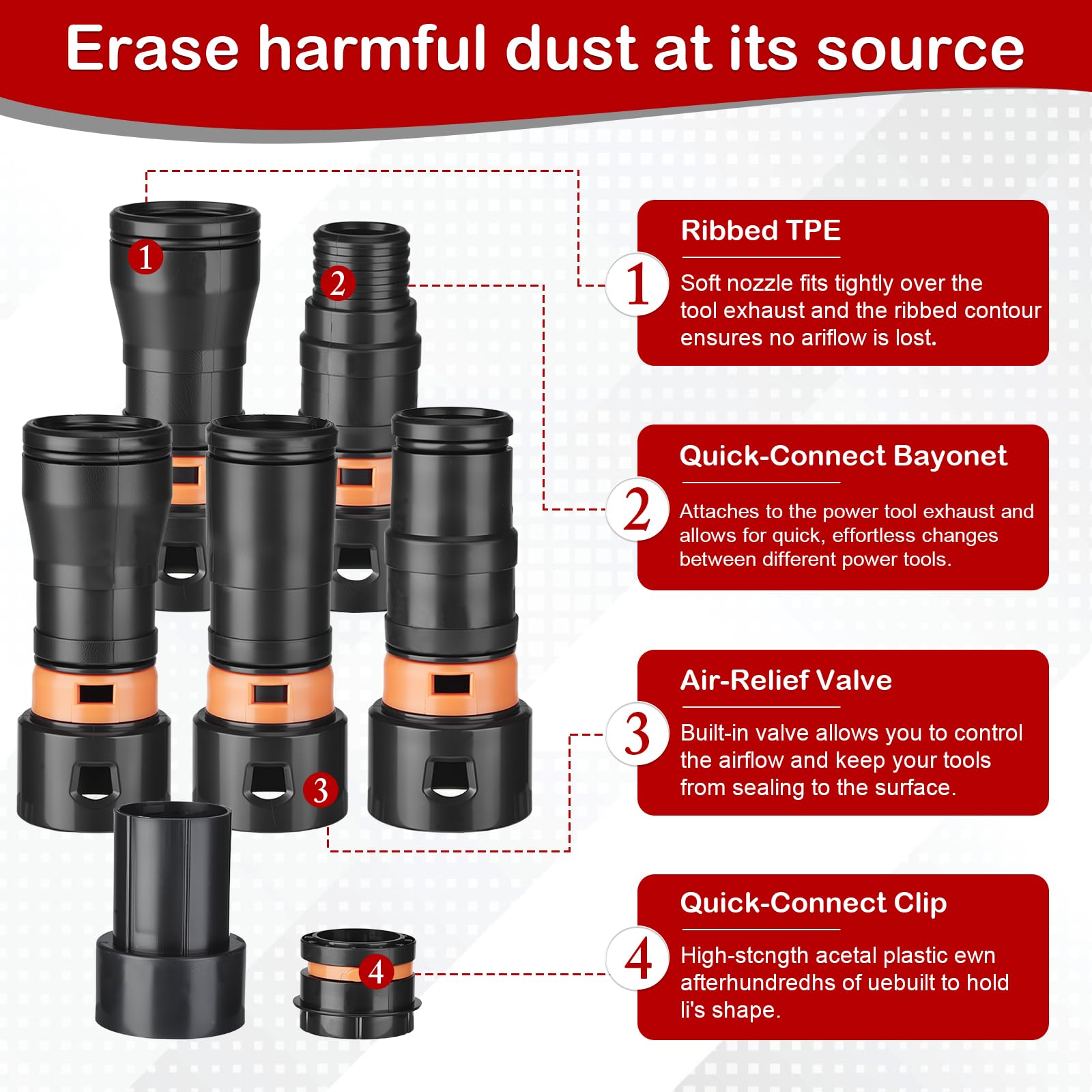 Kit de adaptador universal de 7 piezas para herramientas de carpintería, conectores de plástico ABS de alta resistencia compatibles con aspiradora de tienda y más