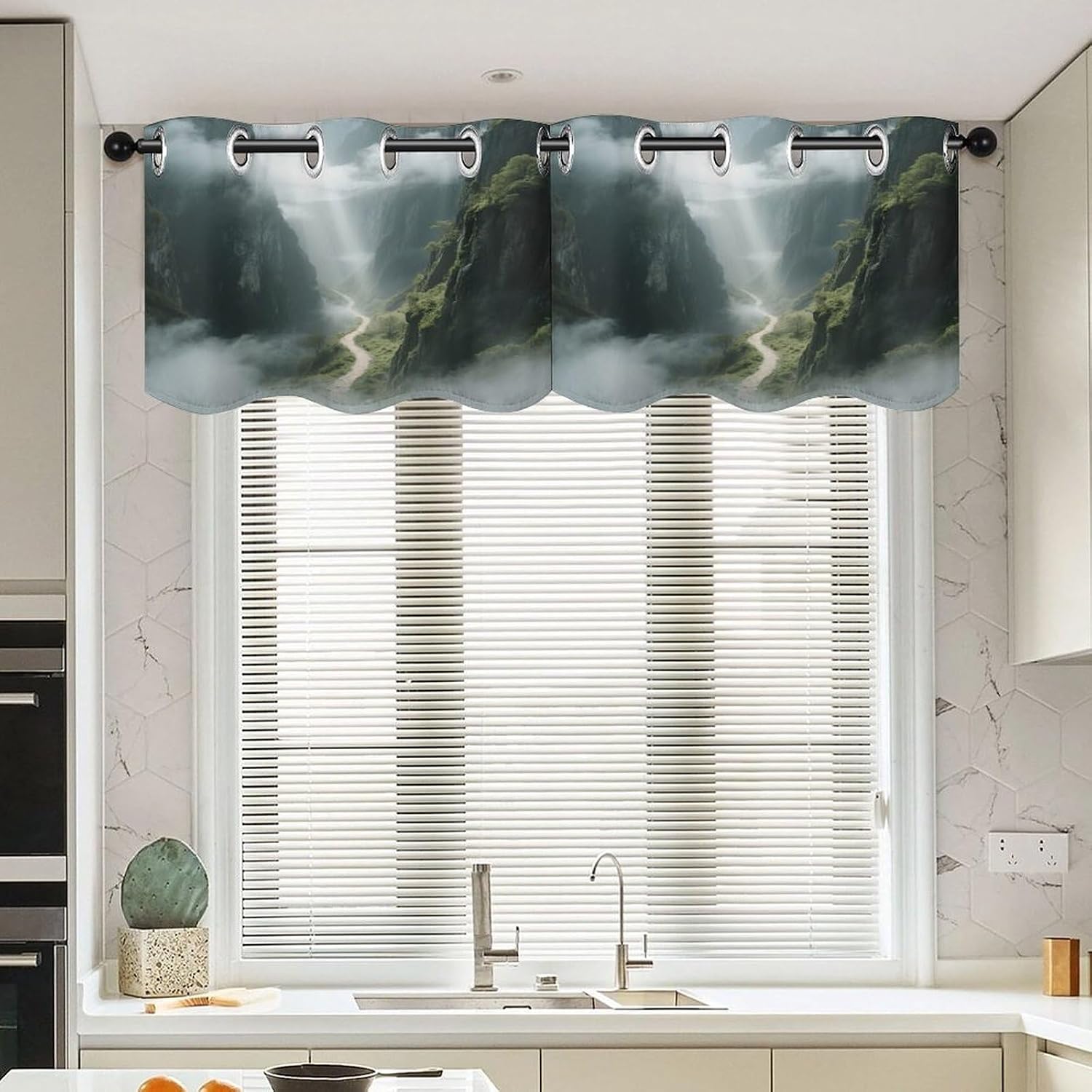 Canyon Clouds Curtain 2 Panels, Polyester Fiber, Blackout Insulated Window Curtain, Curtain Valance for Kitchen Dining Room Living Room Cafe Small Window 52 * 18.1 Inches